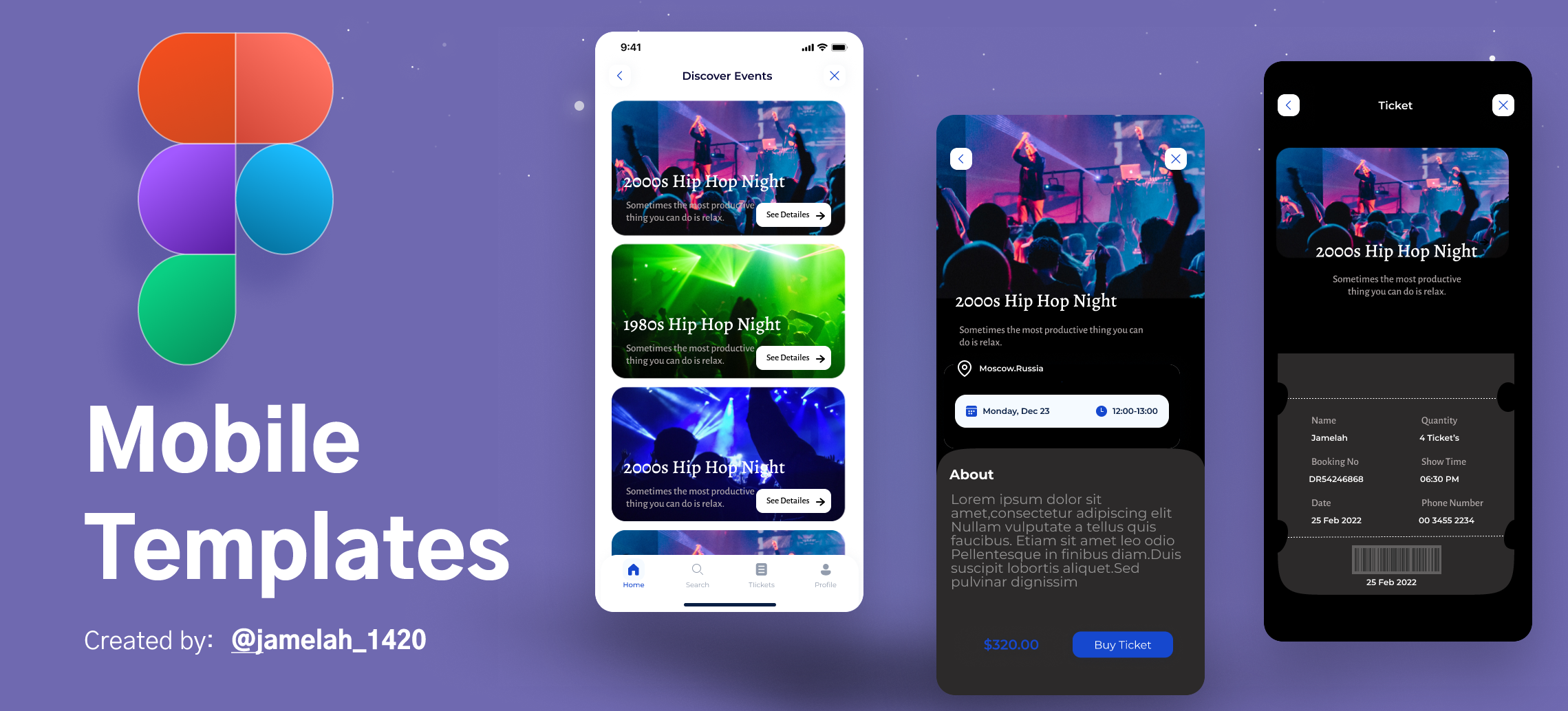 Mobile app UI template screens